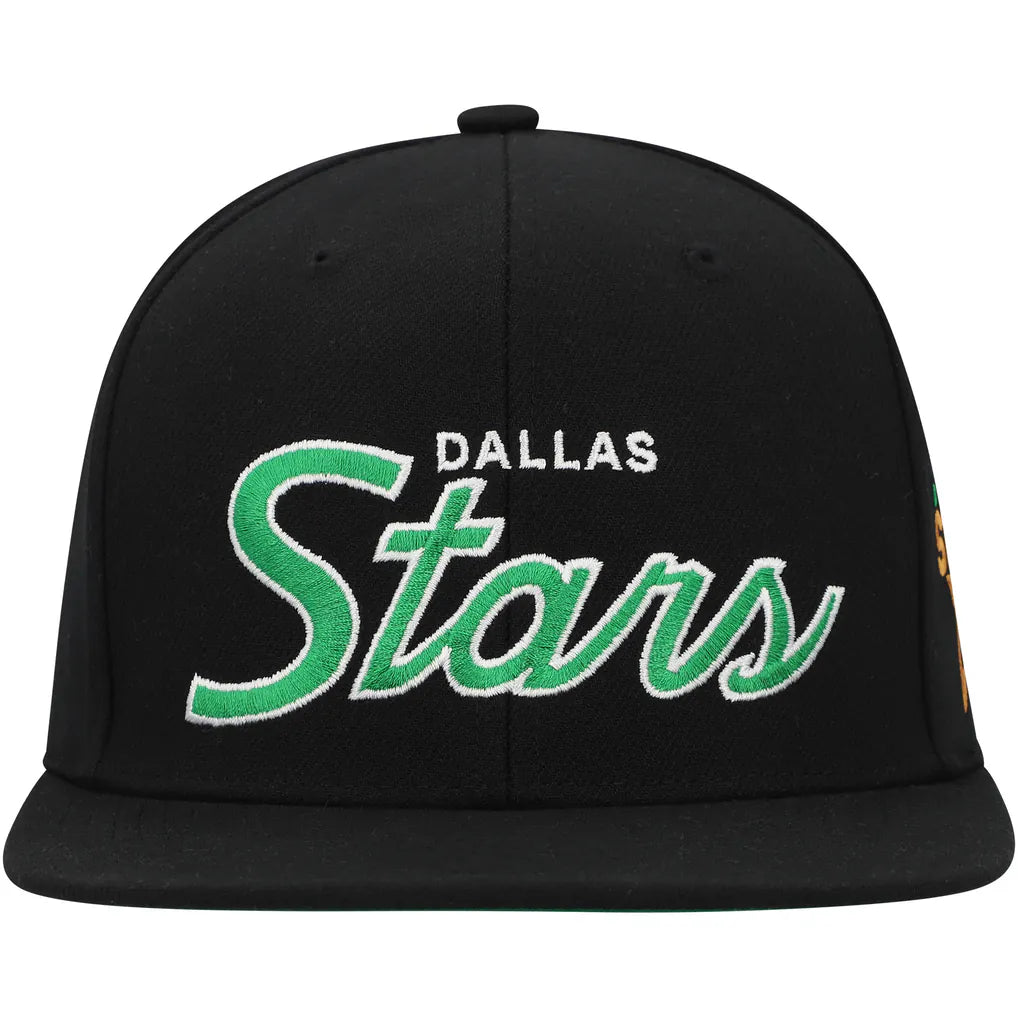 Dallas Stars Mitchell & Ness Core Team Script 2.0 Snapback Hat - Black Techwosell