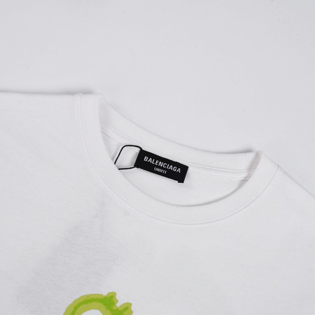 Balenciaga White & Green T-Shirt Without Collar Techwosell