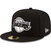 Los Angeles Lakers New Era Black & White Logo 59FIFTY Fitted Hat - Black Techwosell