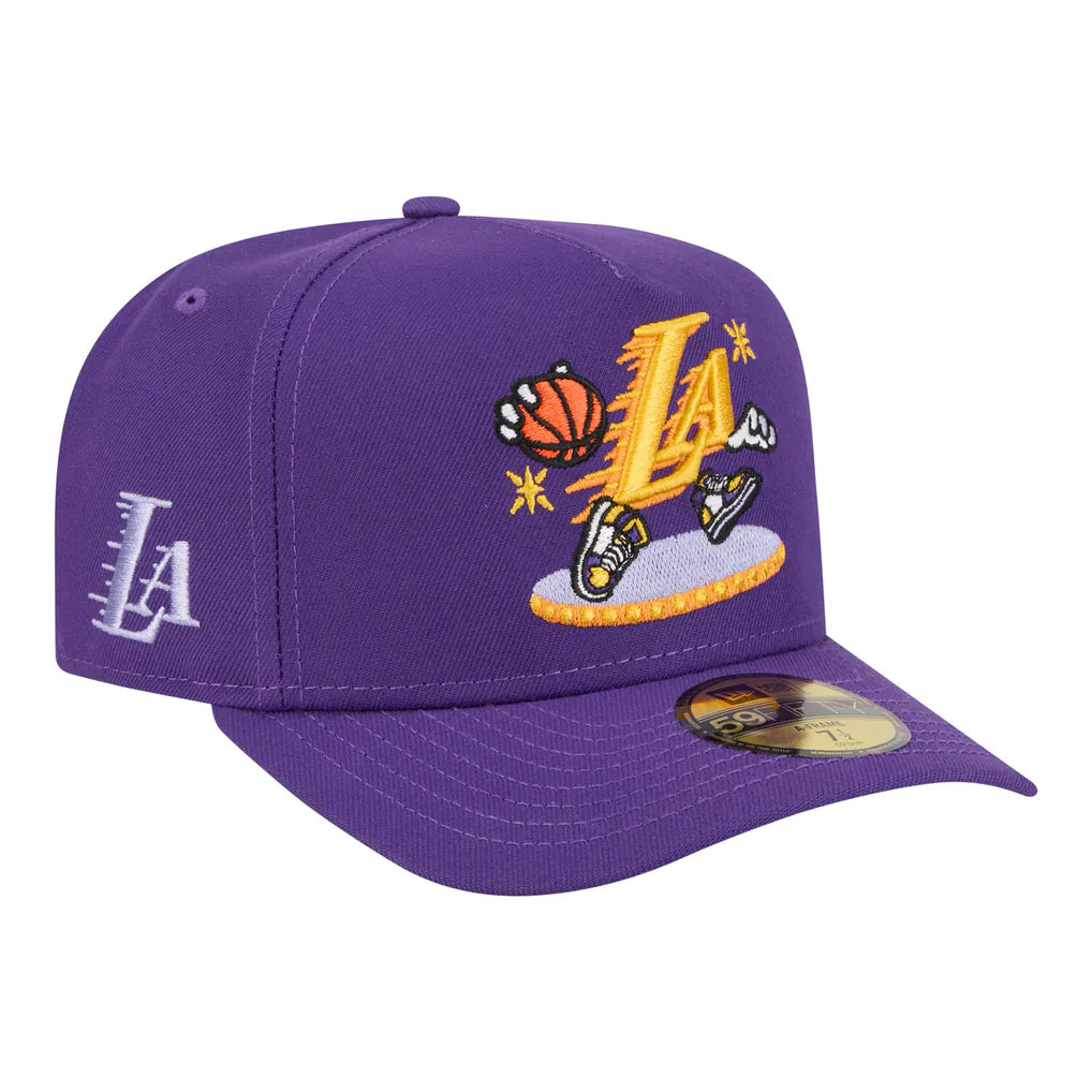 Los Angeles Lakers New Era Injection Cartoon Logo A-Frame 59FIFTY Fitted Hat - Purple Techwosell