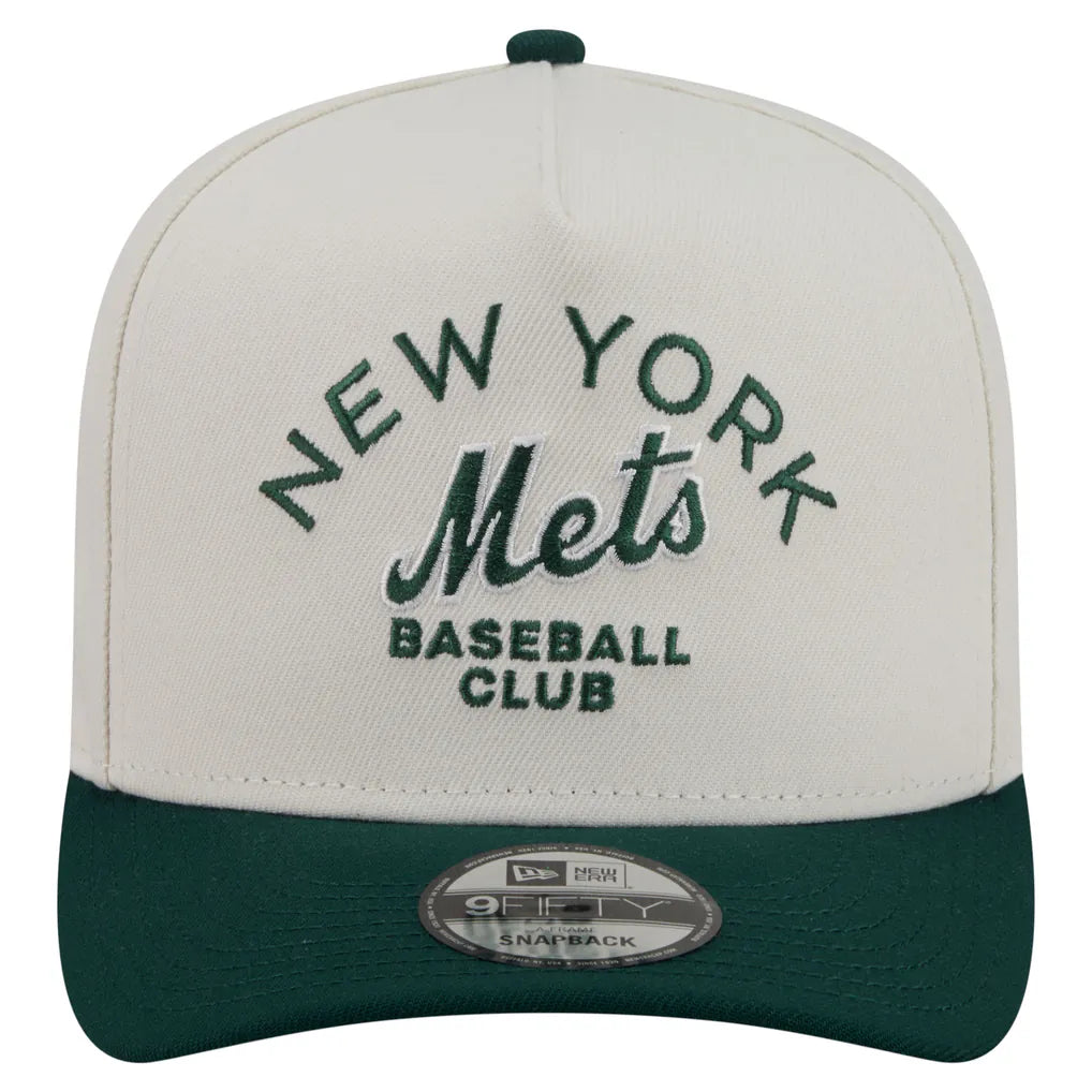 New York Mets New Era Chrome A-Frame 9FIFTY Snapback Hat - Cream/Dark Green