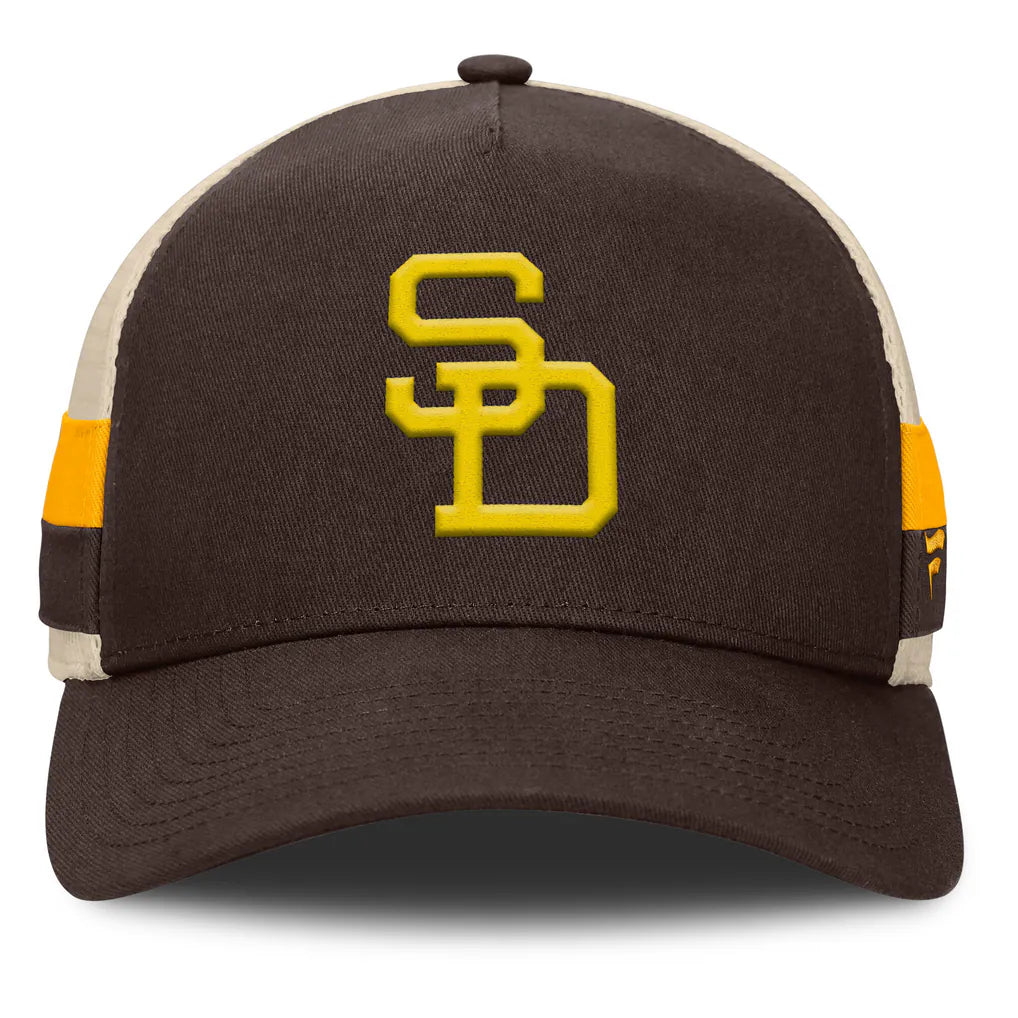 San Diego Padres Fanatics Inherited Side Stripe Trucker Adjustable Hat - Brown/Natural Techwosell