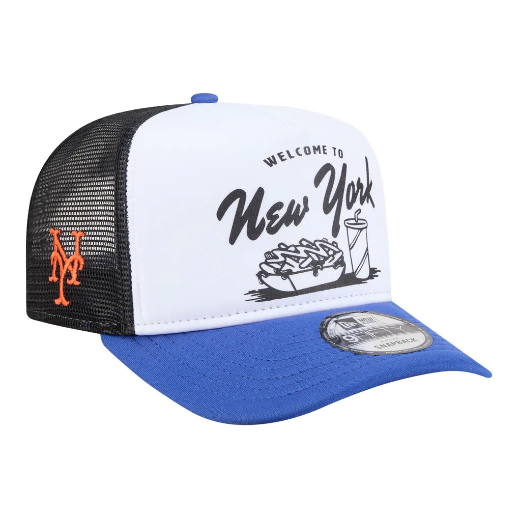 New York Mets New Era Foodie A-Frame 9FIFTY Trucker Snapback Hat - White/Royal