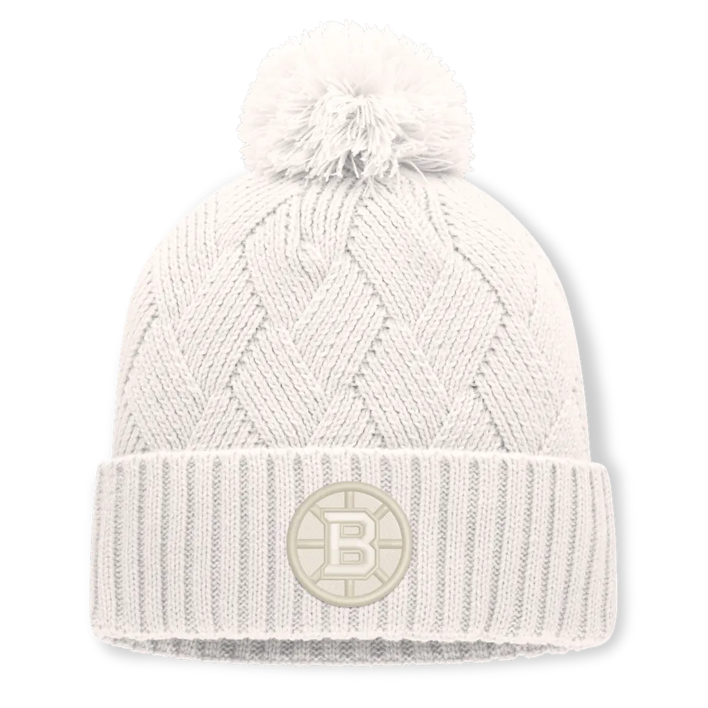 Boston Bruins Fanatics Women's Level Up Cuffed Knit Hat with Pom - Cream