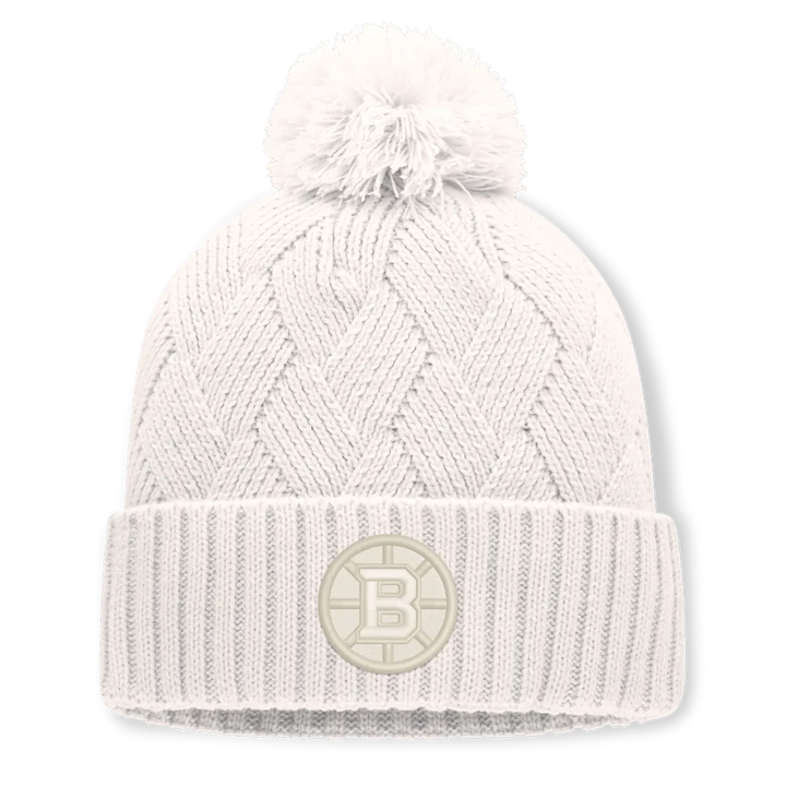 Boston Bruins Fanatics Women's Level Up Cuffed Knit Hat with Pom - Cream