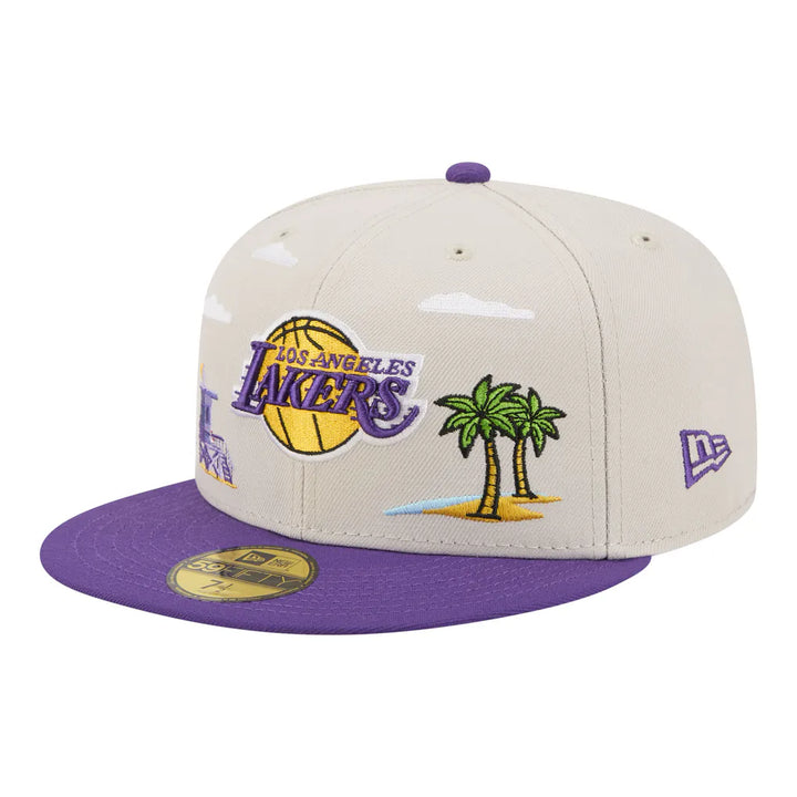 Los Angeles Lakers New Era Localized City Icon 59FIFTY Fitted Hat - Tan/Purple