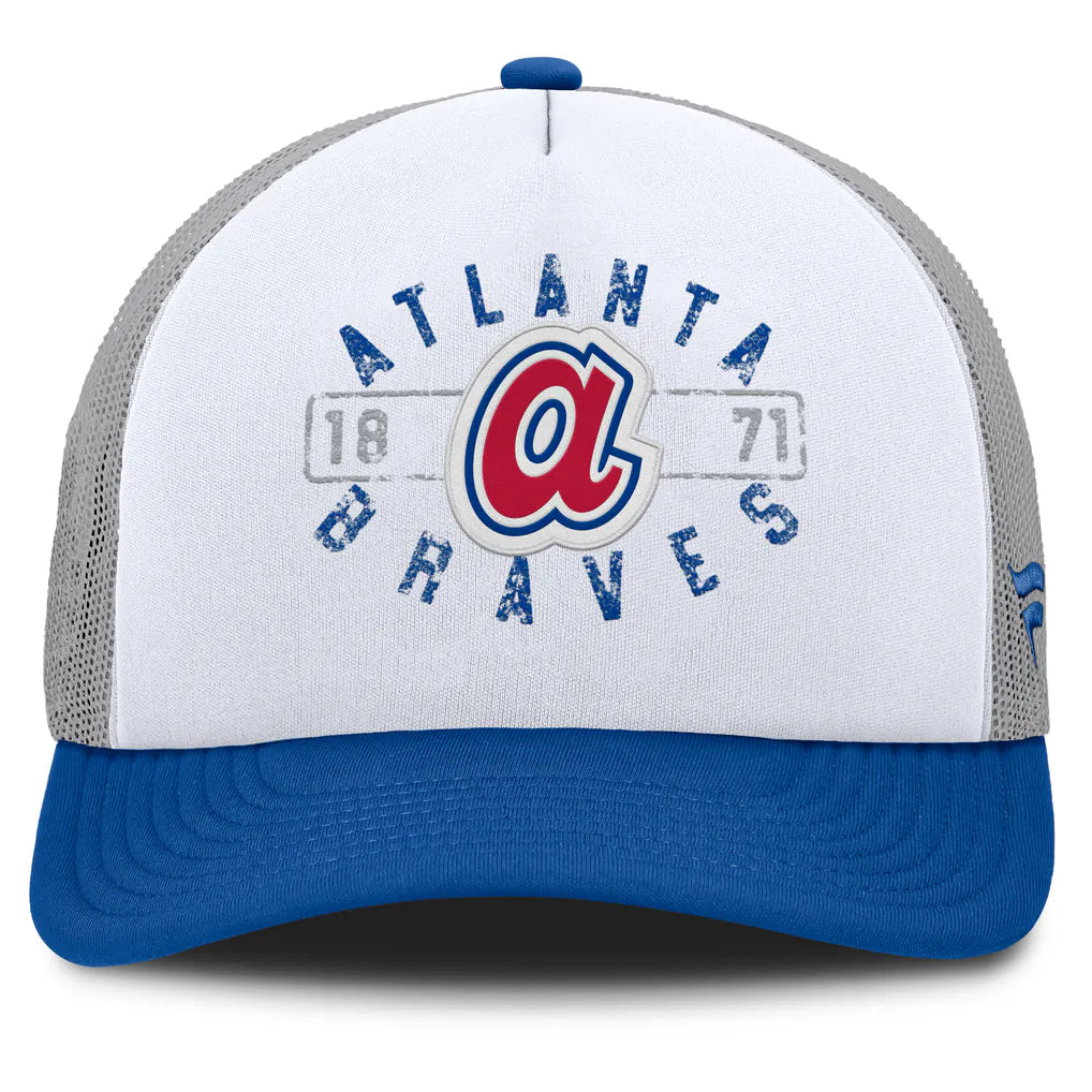 Atlanta Braves Fanatics Designated A-Frame Foam Front Trucker Adjustable Hat - White/Royal