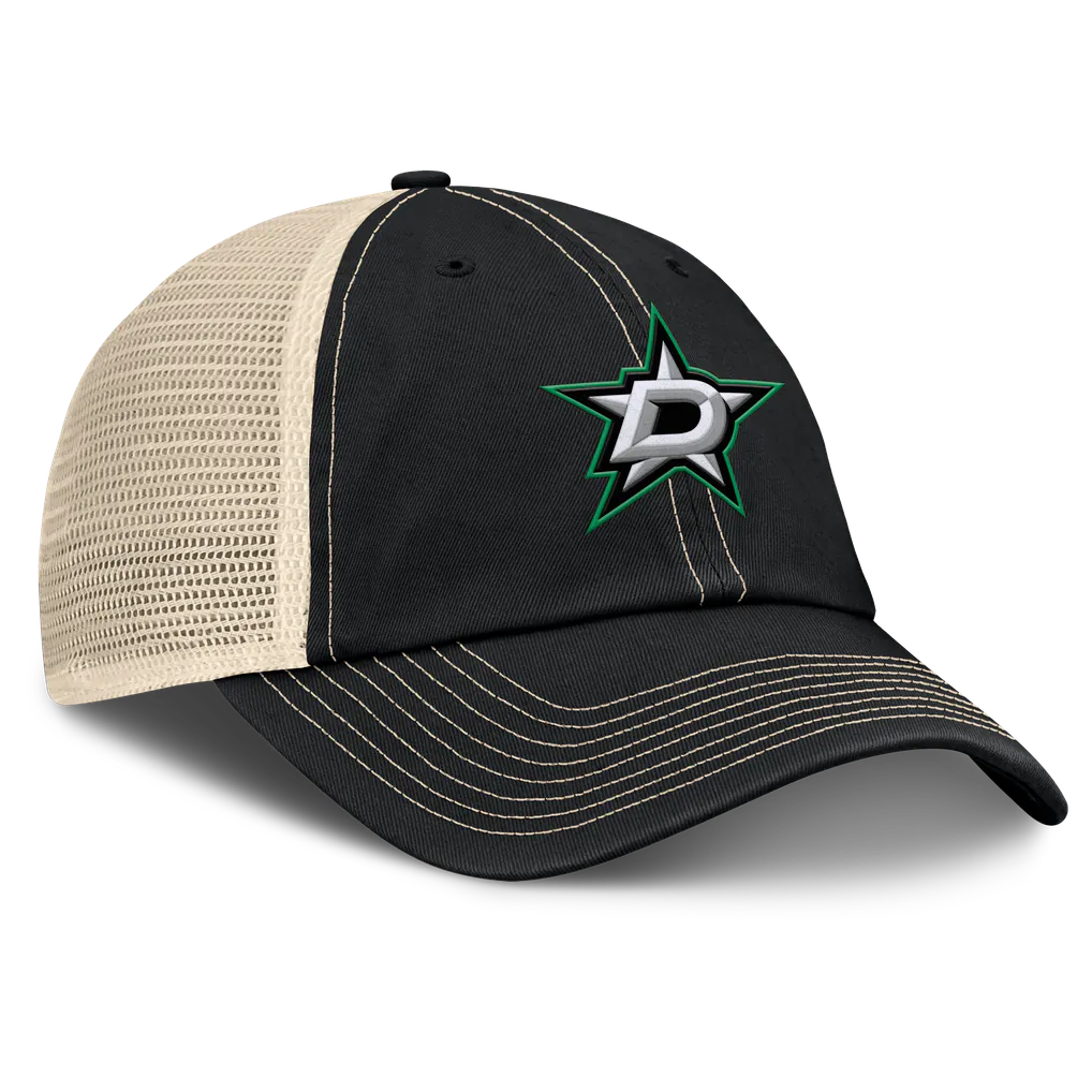 Dallas Stars Fanatics Rival Trucker Adjustable Hat - Black/Natural