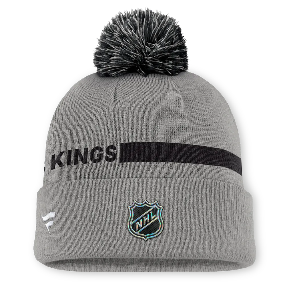 Los Angeles Kings Fanatics Authentic Pro Rink Cuffed Knit Hat with Pom - Gray Techwosell