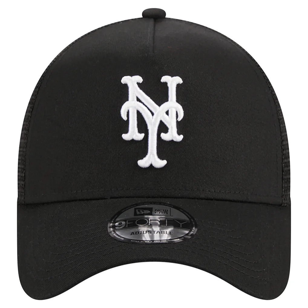 New York Mets New Era A-Frame 9FORTY Trucker Adjustable Hat - Black