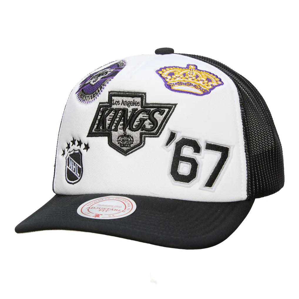 Los Angeles Kings Mitchell & Ness Gridlock Trucker Adjustable Hat - White/Black Techwosell
