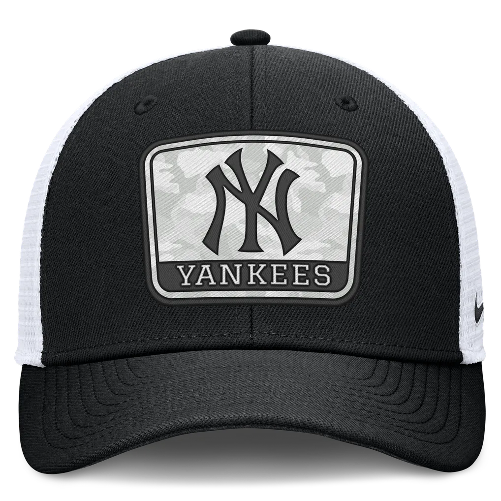 New York Yankees Nike Camo Rise Trucker Dri-FIT Adjustable Hat - Black/White
