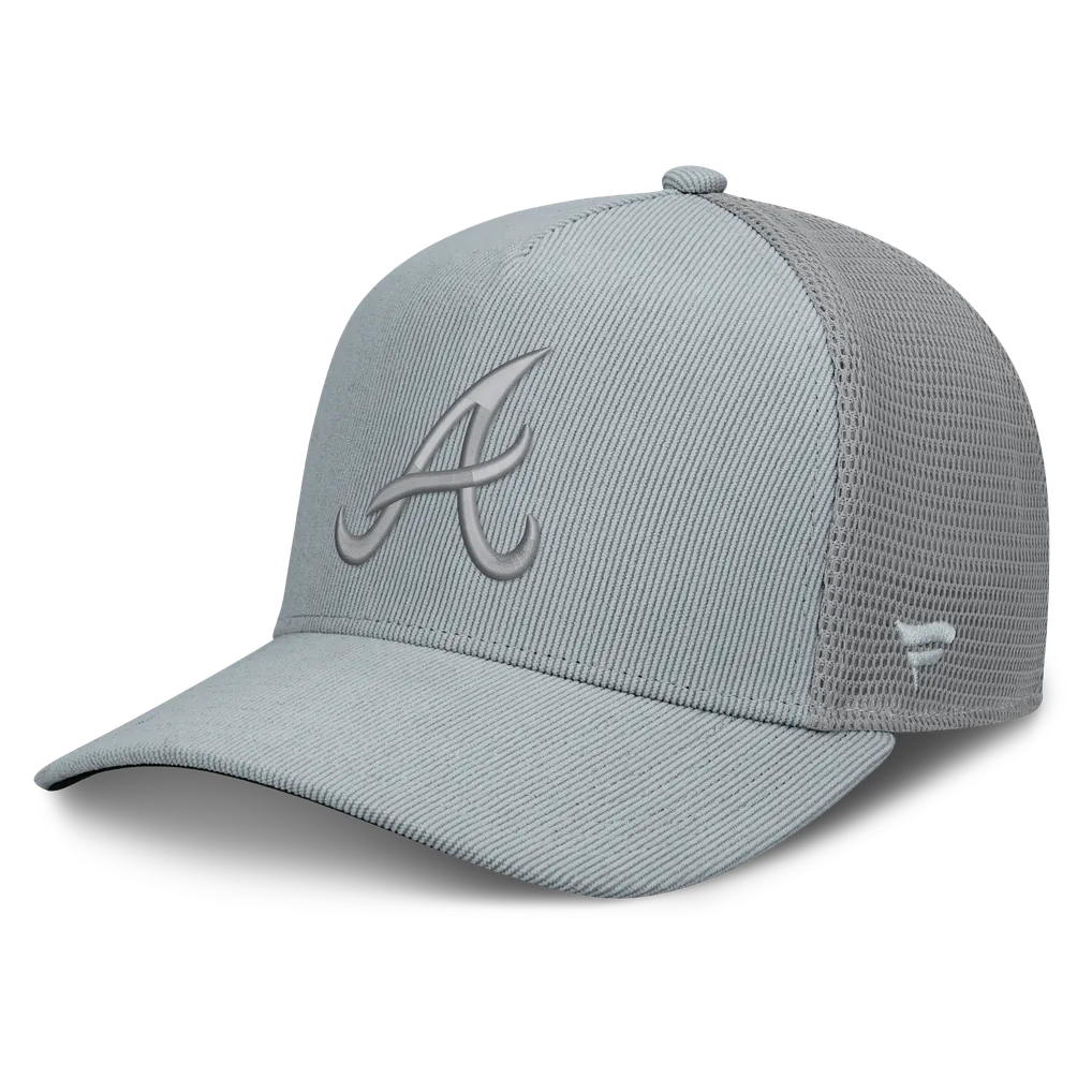 Atlanta Braves Fanatics Corduroy Relief Trucker Adjustable Hat - Gray