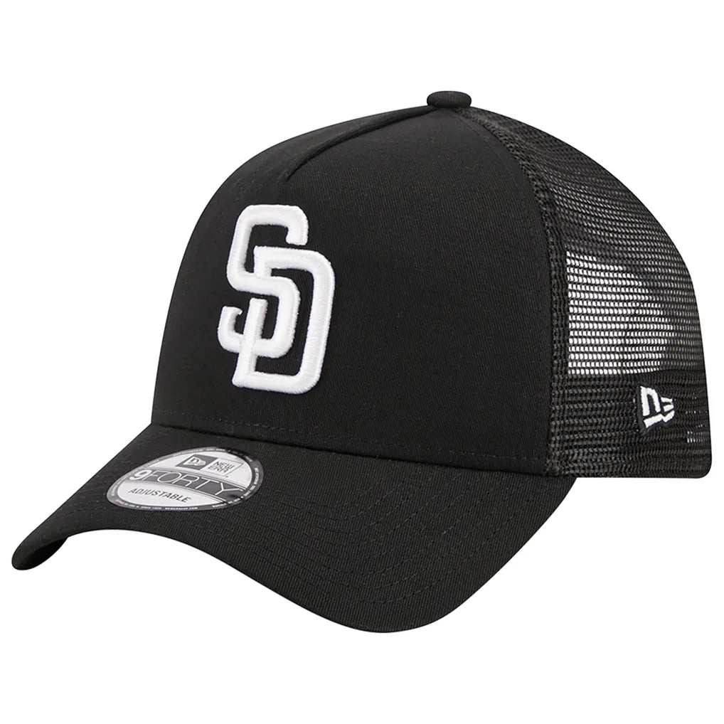 San Diego Padres New Era A-Frame 9FORTY Trucker Adjustable Hat - Black