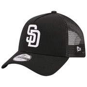 San Diego Padres New Era A-Frame 9FORTY Trucker Adjustable Hat - Black Techwosell