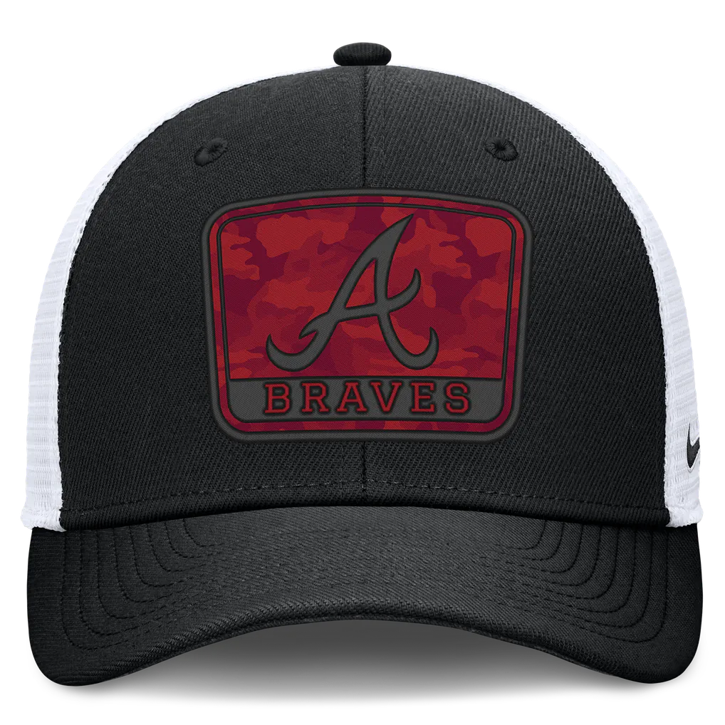 Atlanta Braves Nike Camo Rise Trucker Dri-FIT Adjustable Hat - Black/White Techwosell