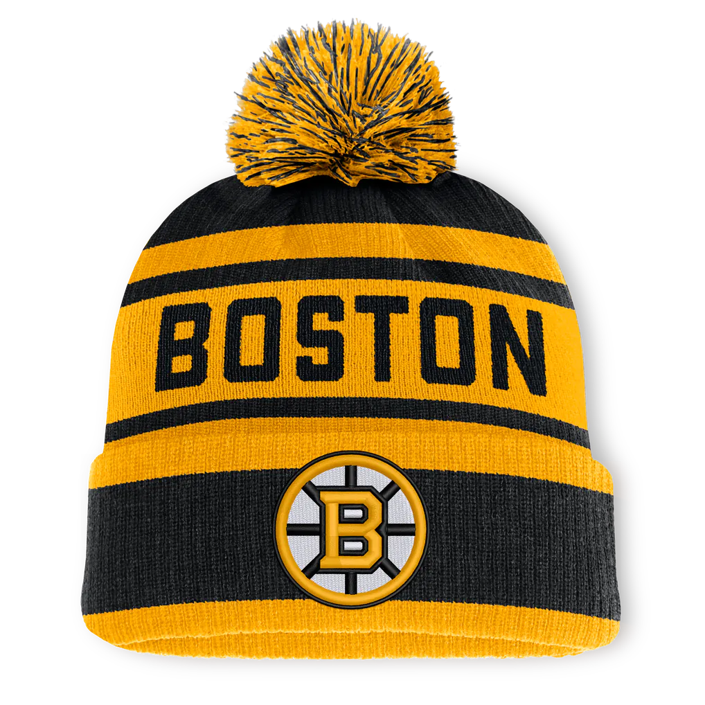 Boston Bruins Fanatics Fundamental Cuffed Knit Hat with Pom - Black/Gold