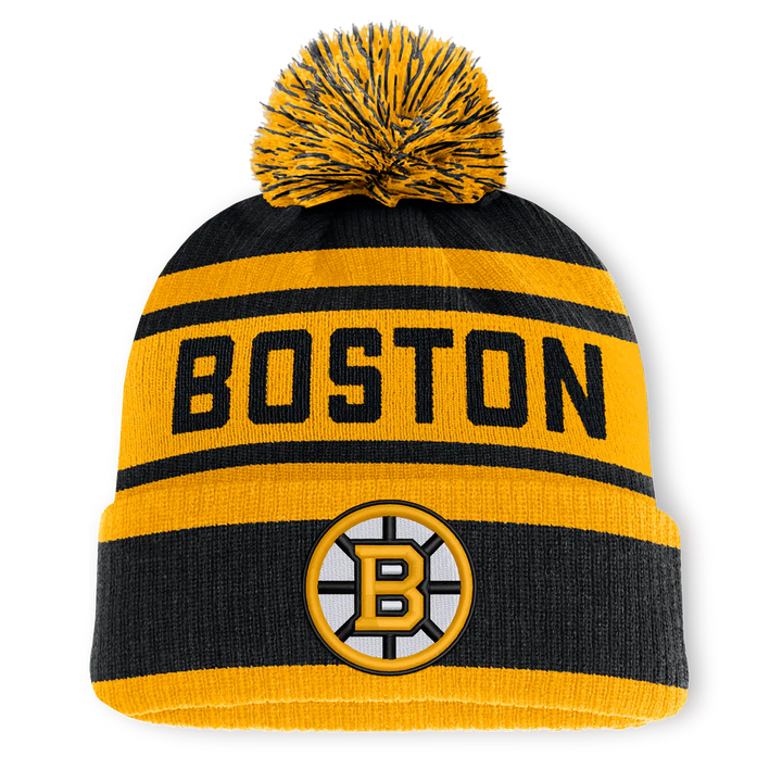 Boston Bruins Fanatics Fundamental Cuffed Knit Hat with Pom - Black/Gold
