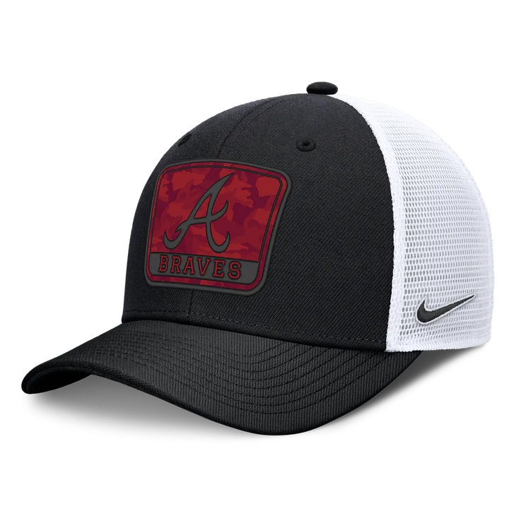 Atlanta Braves Nike Camo Rise Trucker Dri-FIT Adjustable Hat - Black/White