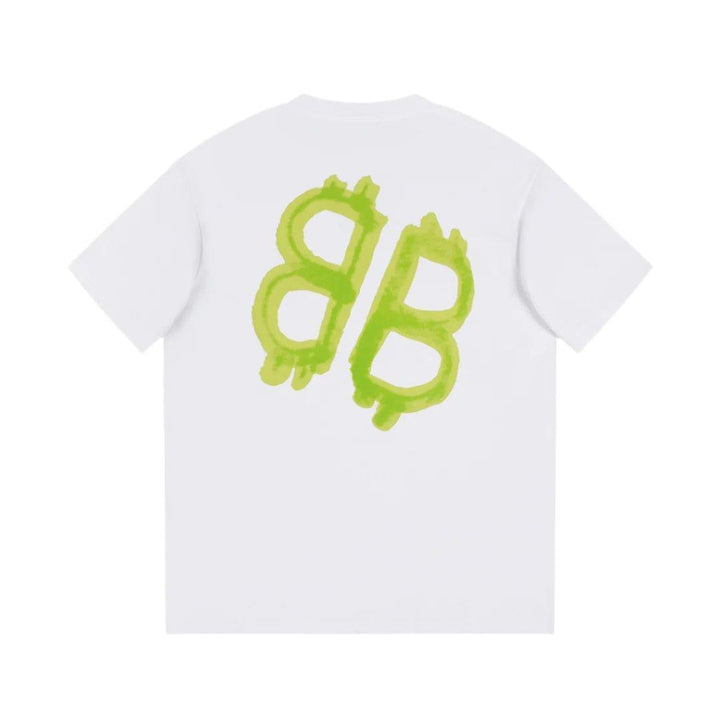 Balenciaga White & Green T-Shirt Without Collar