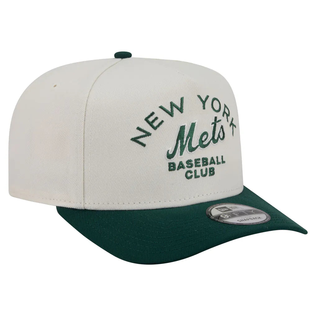 New York Mets New Era Chrome A-Frame 9FIFTY Snapback Hat - Cream/Dark Green
