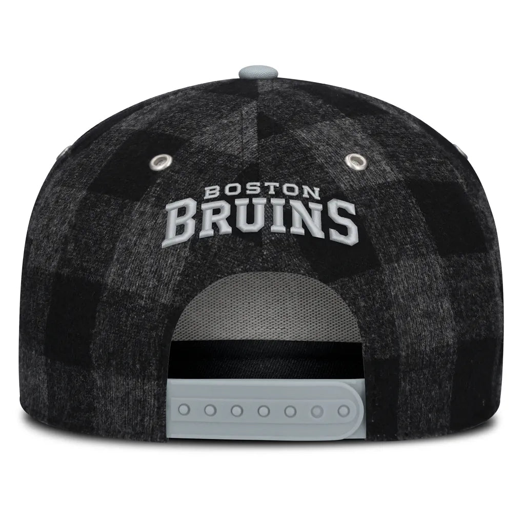 Boston Bruins Fanatics Huntsman Plaid A-Frame Adjustable Hat - Black/Gray