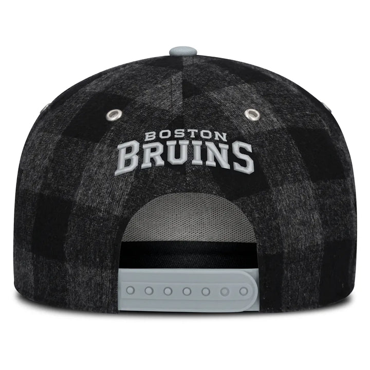 Boston Bruins Fanatics Huntsman Plaid A-Frame Adjustable Hat - Black/Gray