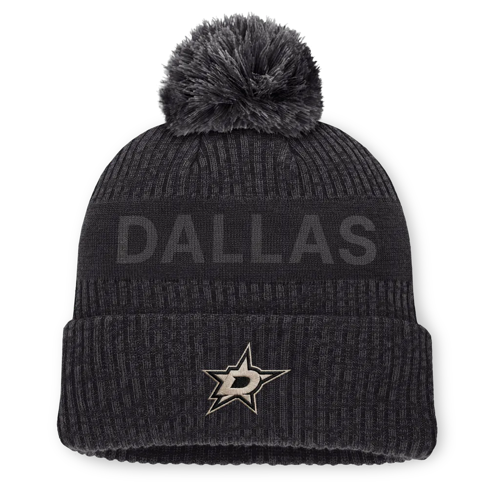 Dallas Stars Fanatics Road Phantom Cuffed Knit Hat with Pom - Charcoal