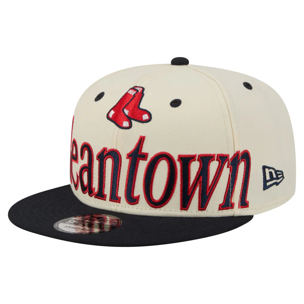 Boston Red Sox New Era Oversized Slogan 9FIFTY Snapback Hat - Cream Techwosell