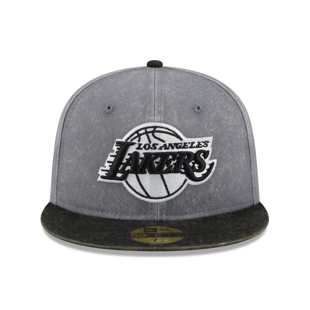 Los Angeles Lakers New Era Washed 59FIFTY Fitted Hat - Gray/Black Techwosell