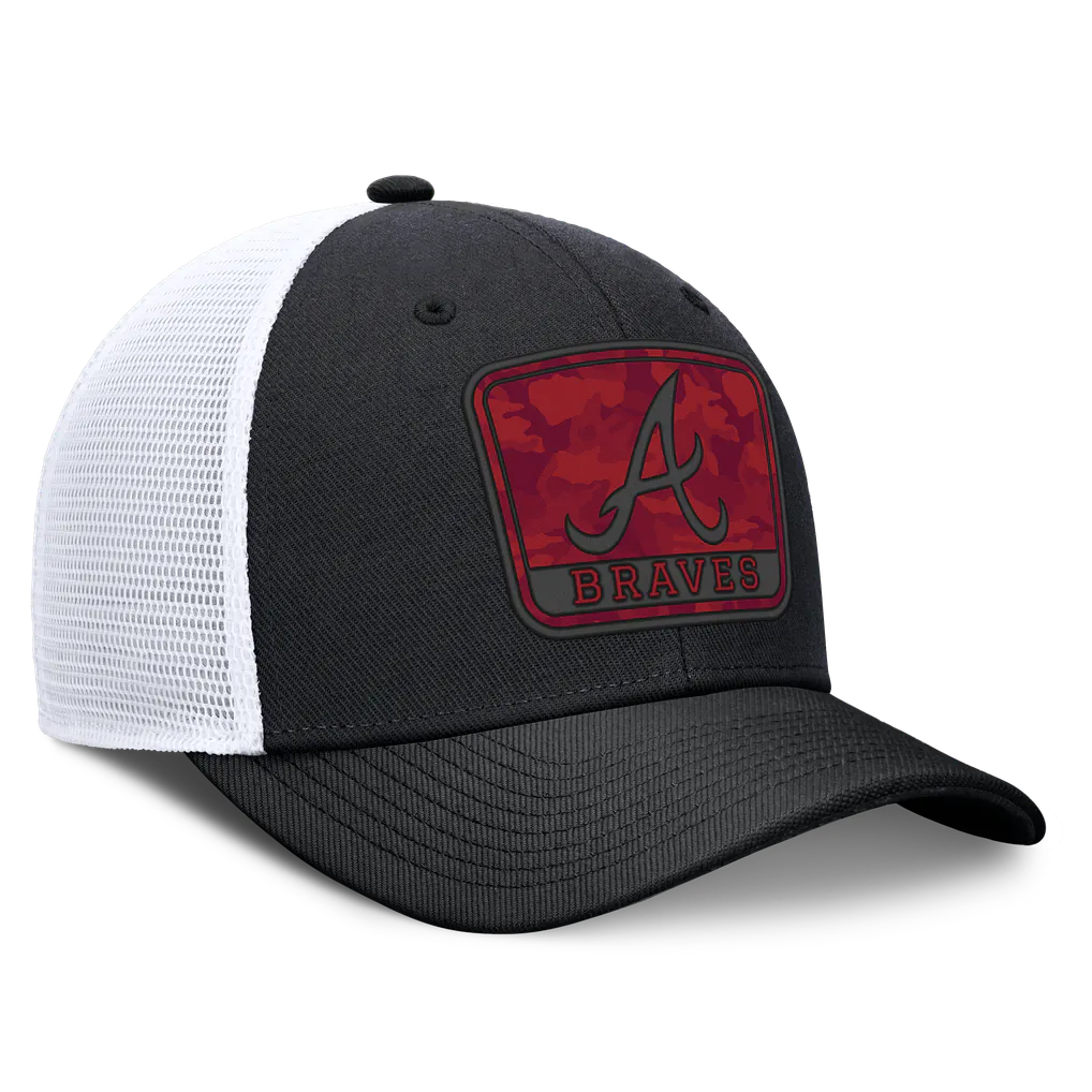 Atlanta Braves Nike Camo Rise Trucker Dri-FIT Adjustable Hat - Black/White