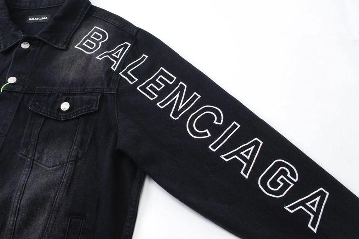 BALENCIAGA UNISEX Embroidered Logo Denim Jacket Sunbleached Black