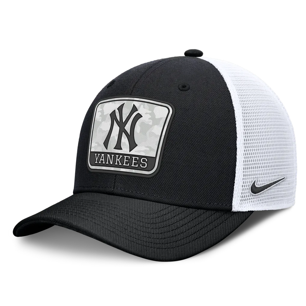 New York Yankees Nike Camo Rise Trucker Dri-FIT Adjustable Hat - Black/White Techwosell