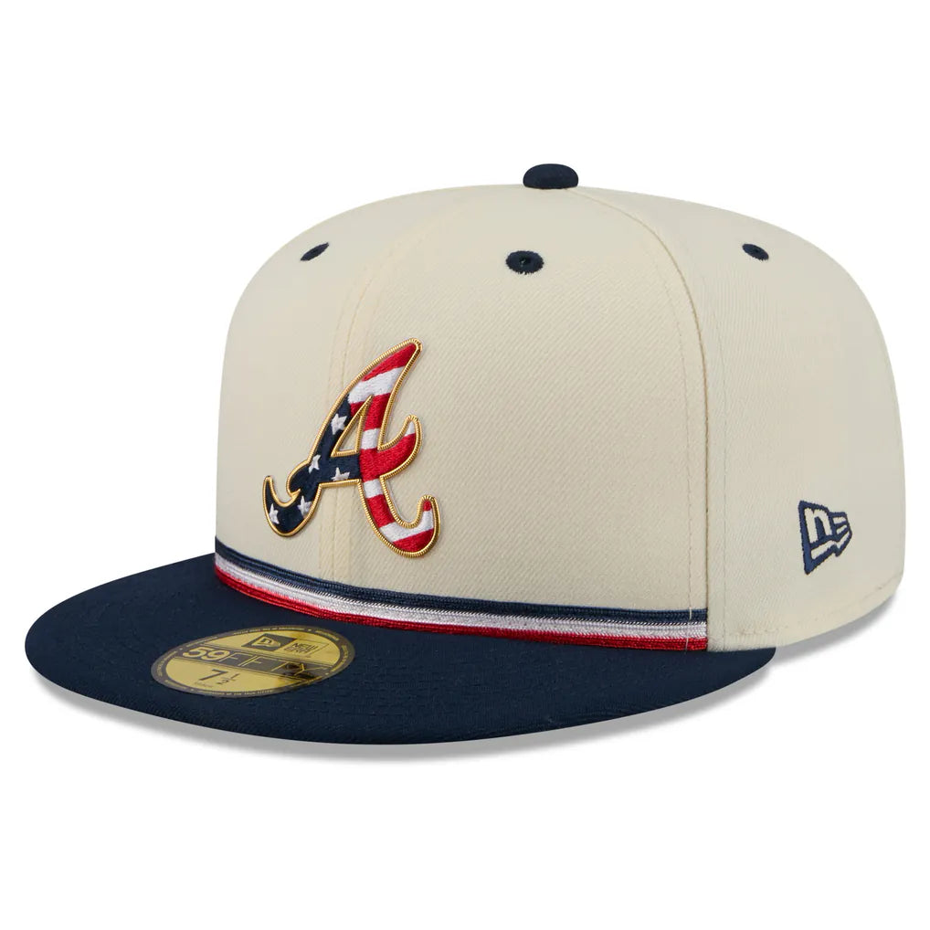 Atlanta Braves New Era USA 250 Fourth of July 59FIFTY Fitted Hat - Cream/Navy Techwosell