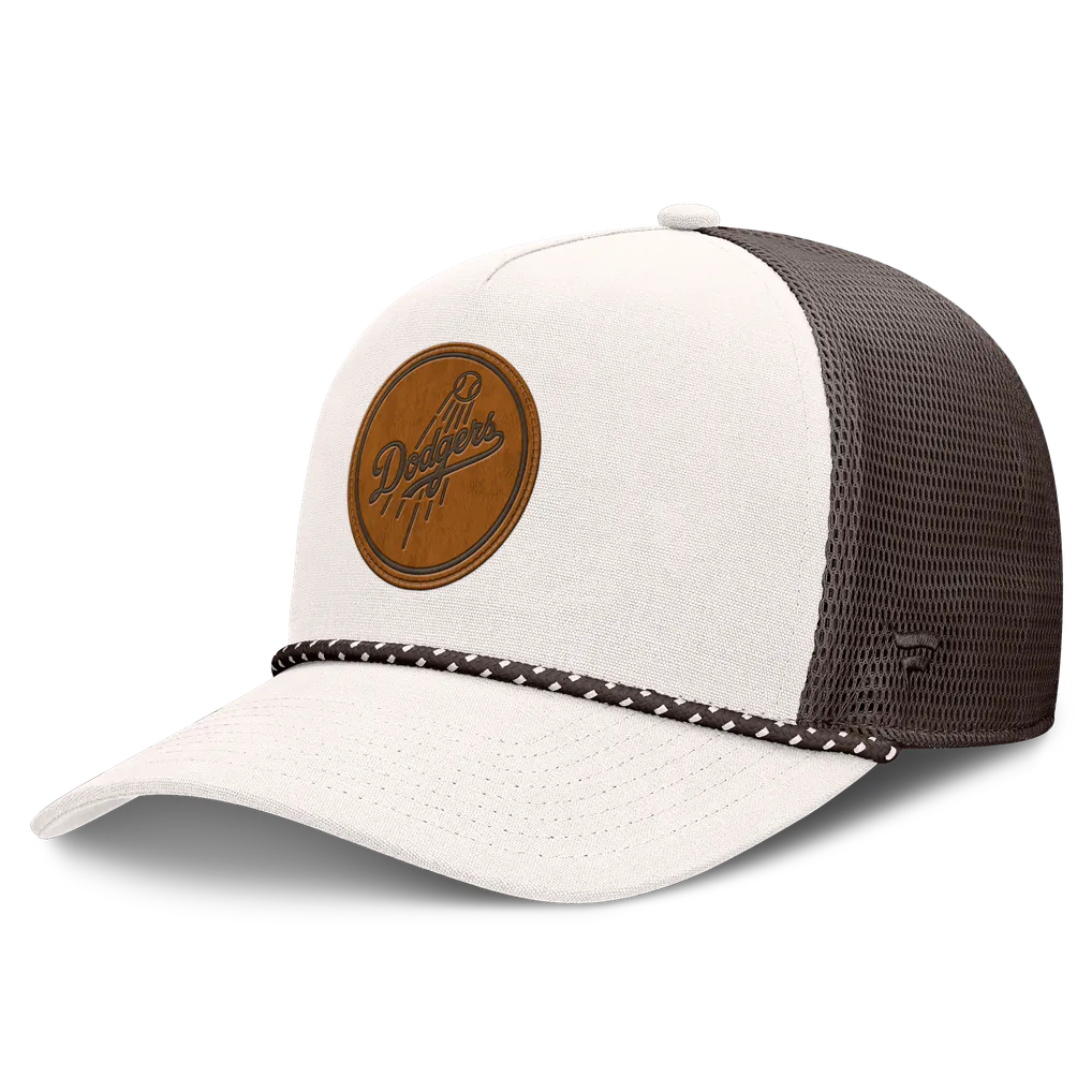 Los Angeles Dodgers Fanatics Level Up Bronco Adjustable Trucker Hat - Cream/Brown Techwosell