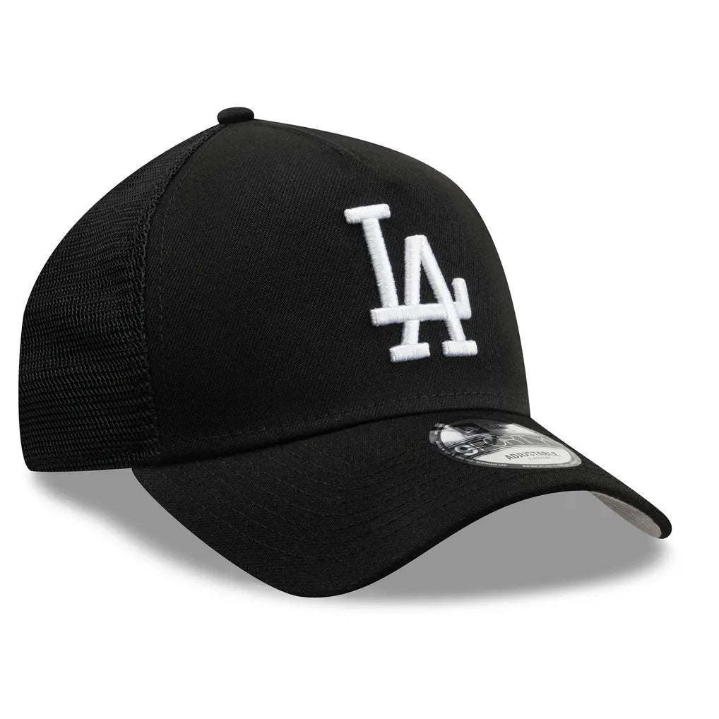 Los Angeles Dodgers New Era Side Script 9FORTY A-Frame Trucker Adjustable Hat - Black Techwosell