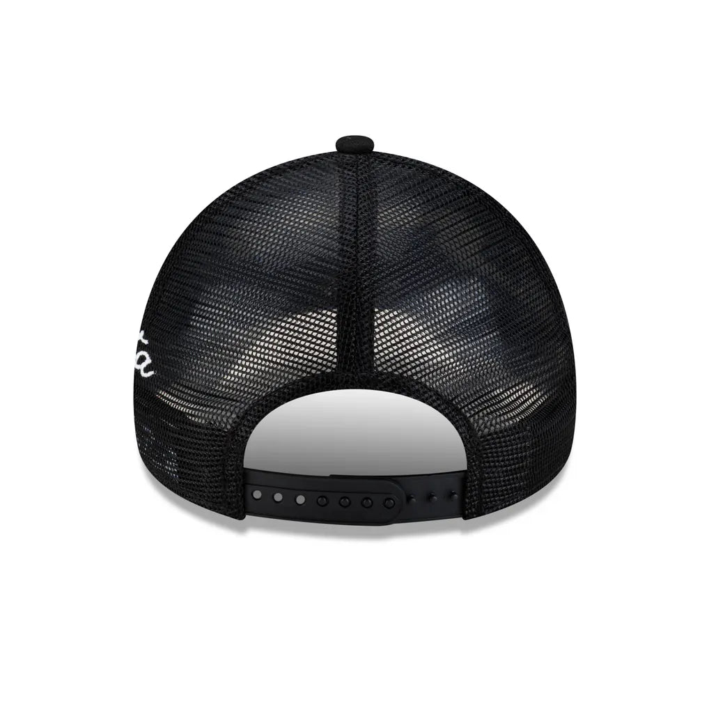 Atlanta Braves New Era Side Script 9FORTY A-Frame Trucker Adjustable Hat - Black