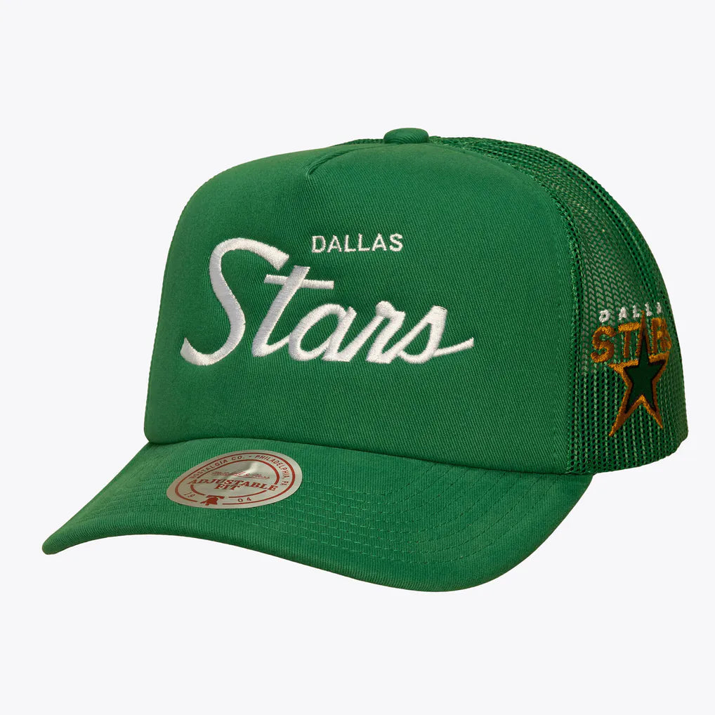 Dallas Stars Mitchell & Ness Head Coach Trucker Adjustable Hat - Kelly Green Techwosell