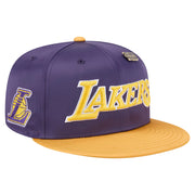 Los Angeles Lakers New Era Throwback Satin Vintage Pin Two-Tone 59FIFTY Fitted Hat - Purple/Gold Techwosell