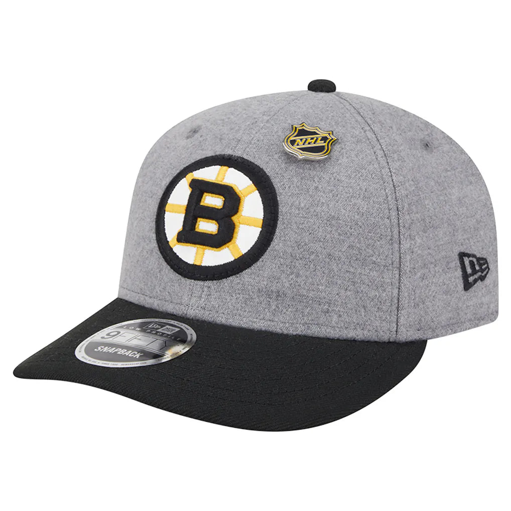 Boston Bruins New Era Wool Pin Low Profile 9FIFTY Snapback Hat - Gray/Black Techwosell