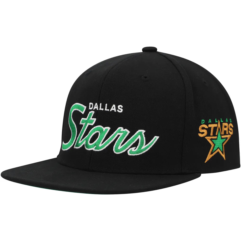 Dallas Stars Mitchell & Ness Core Team Script 2.0 Snapback Hat - Black Techwosell
