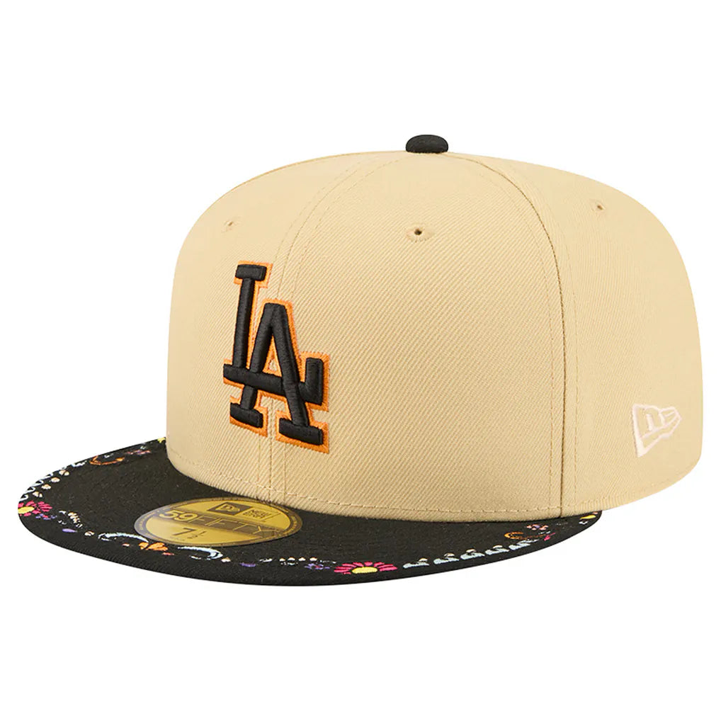 Los Angeles Dodgers New Era Two-Tone Embroidered Visor 59FIFTY Fitted Hat - Light Beige