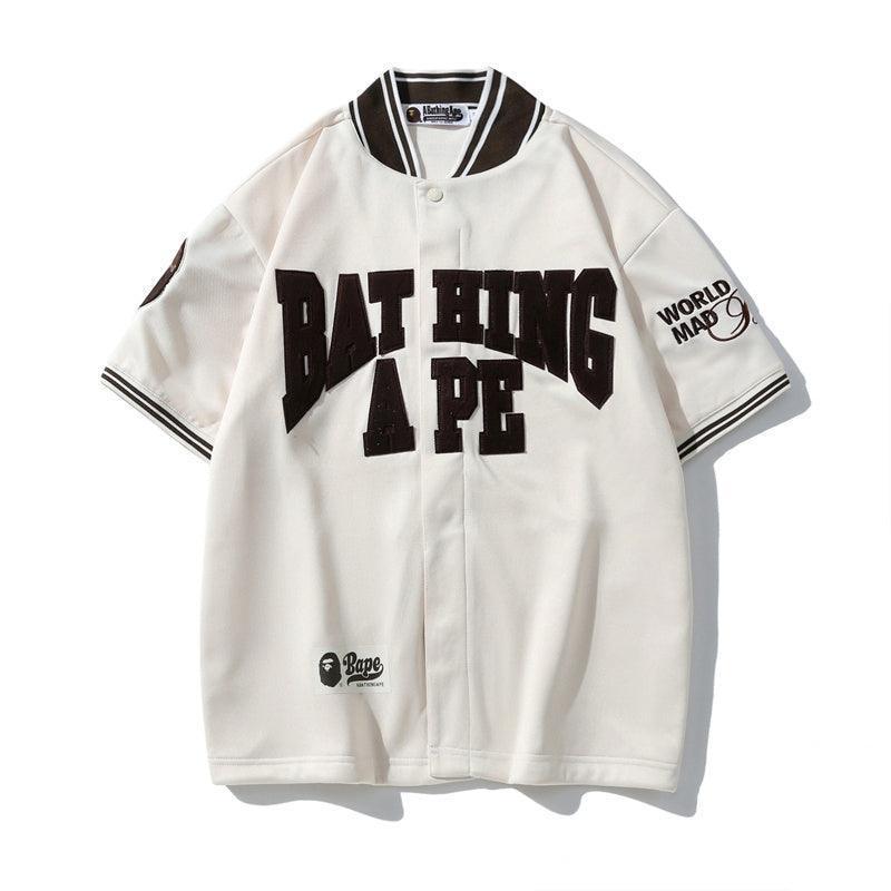 BATHNIG APE Men's BASEBALL JERSEY S/S SHIRT Brown / Ivory / Green Techwosell