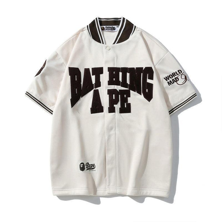 BATHNIG APE Men's BASEBALL JERSEY S/S SHIRT Brown / Ivory / Green