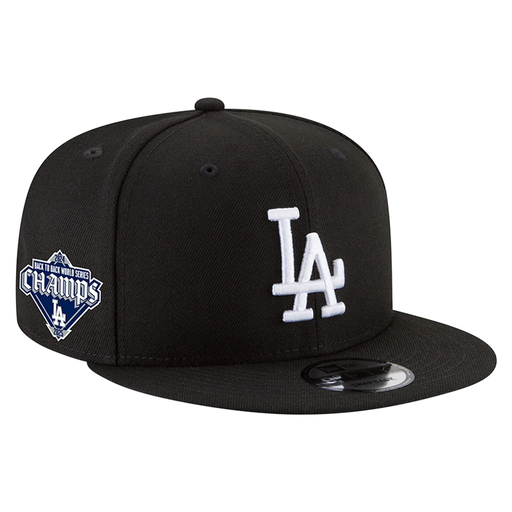 Los Angeles Dodgers New Era 2024/25 Back-to-Back Champions Diamond Side Patch 9FIFTY Snapback Hat - Black Techwosell