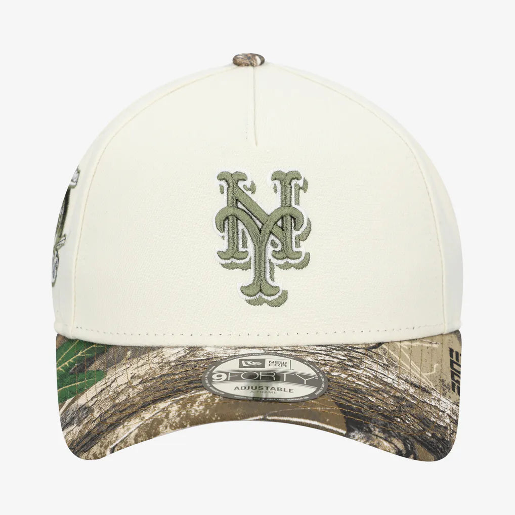 New York Mets New Era 9FORTY A-Frame Adjustable Hat - Cream/Realtree Camo