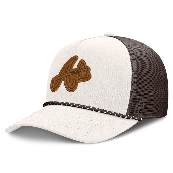 Atlanta Braves Fanatics Level Up Bronco Adjustable Trucker Hat - Cream/Brown