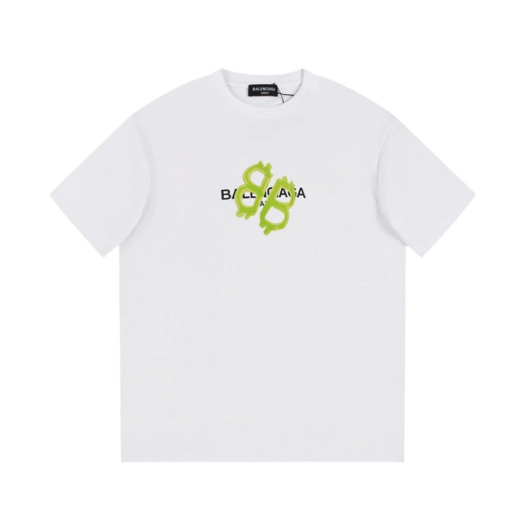 Balenciaga White & Green T-Shirt Without Collar