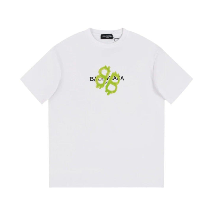 Balenciaga White & Green T-Shirt Without Collar