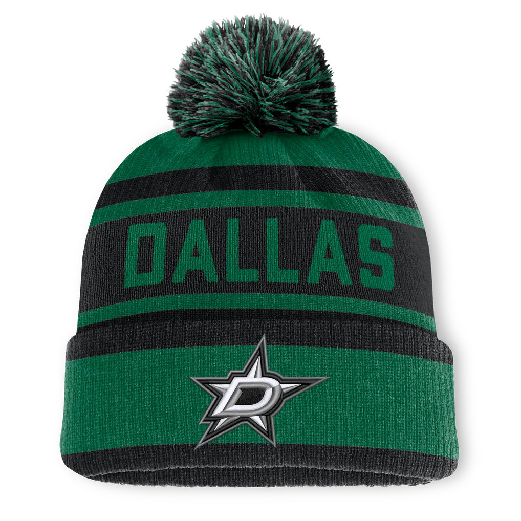 Dallas Stars Fanatics Fundamental Cuffed Knit Hat with Pom - Green/Black Techwosell